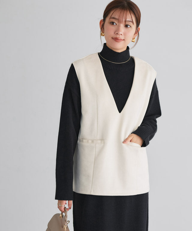 マーベラス バイ ピエロ marvelous by Pierrot スエードタッチベスト×ハイネックニットワンピースセット