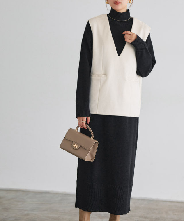 マーベラス バイ ピエロ marvelous by Pierrot スエードタッチベスト×ハイネックニットワンピースセット