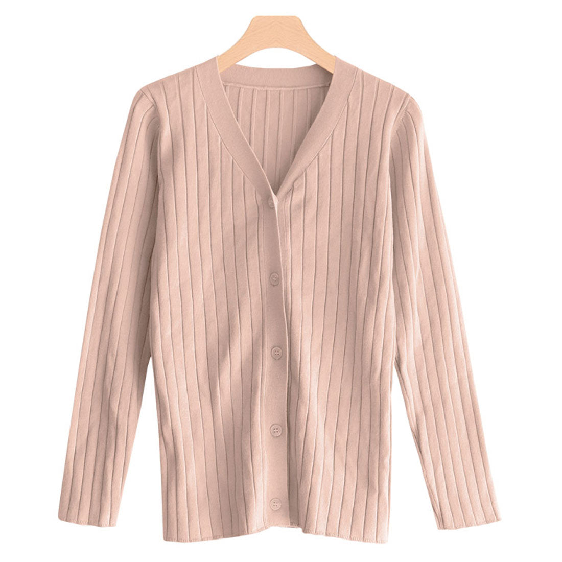 ウォッシャブルリブカーディガン （ピンクベージュ） ピンクベージュ