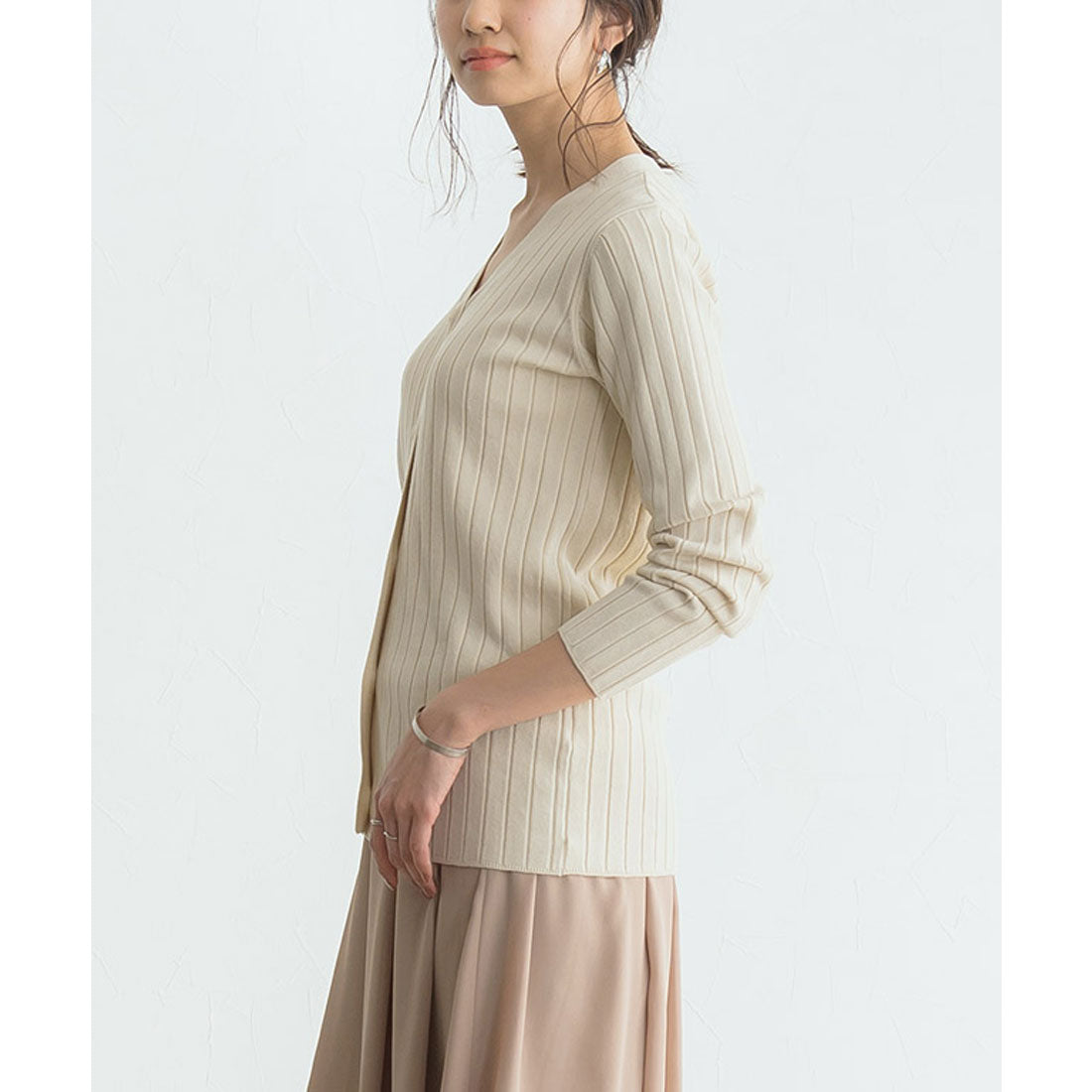 ウォッシャブルリブカーディガン （ピンクベージュ） ピンクベージュ