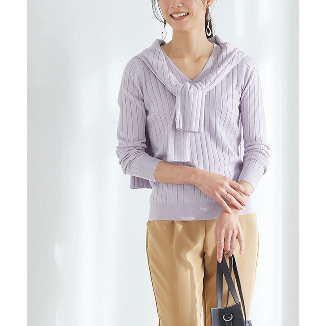 ウォッシャブルリブカーディガン （ピンクベージュ） ピンクベージュ