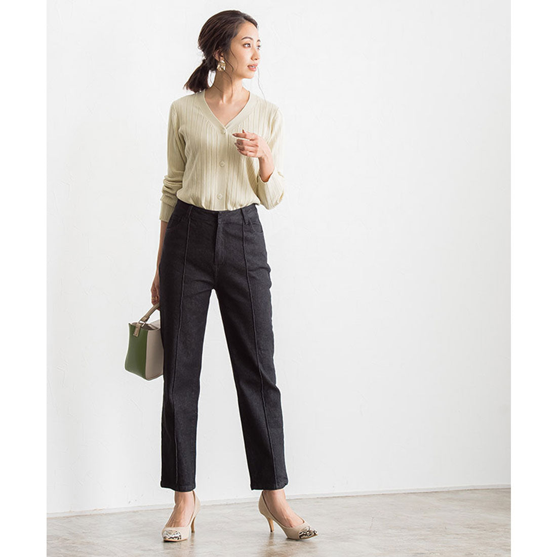 ウォッシャブルリブカーディガン （ピンクベージュ） ピンクベージュ