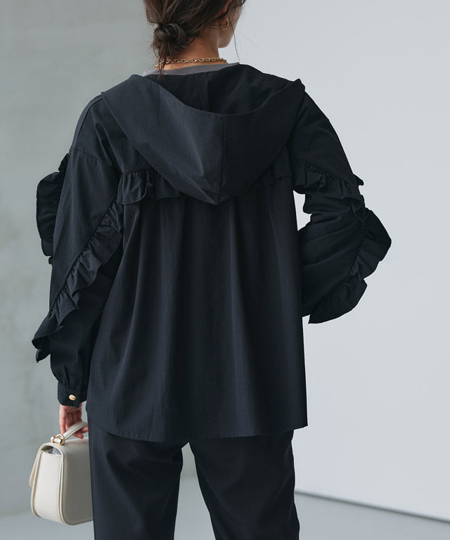UV防曬荷葉邊設計連帽外套