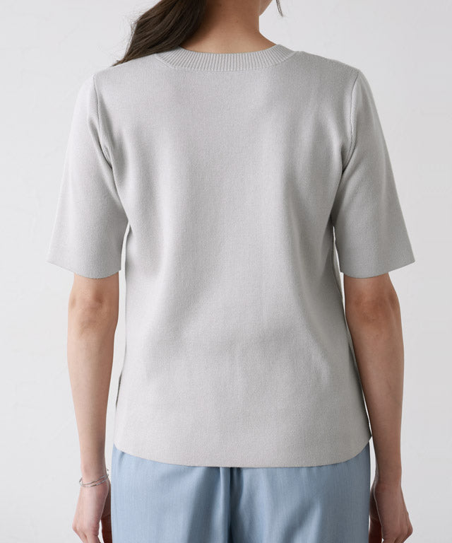 選べるネック多機能ニット5分袖トップス【スクエア】