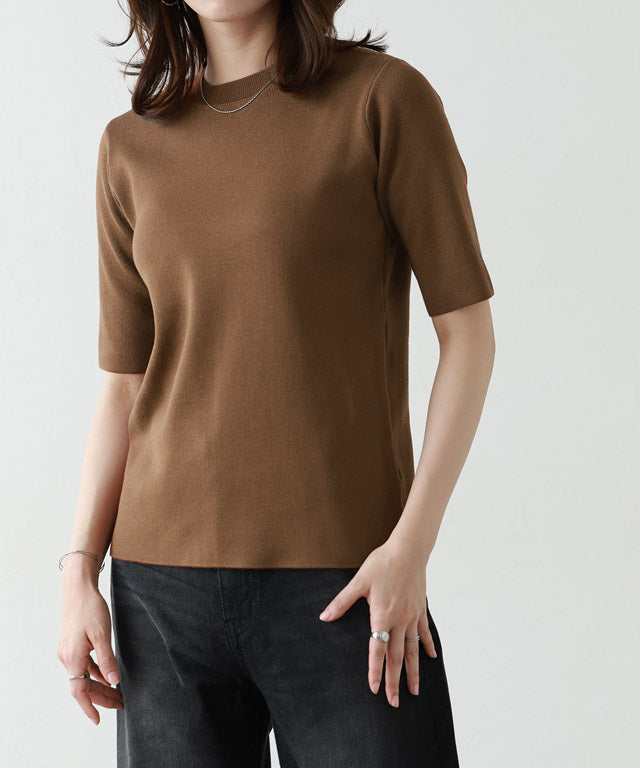 選べるネック多機能ニット5分袖トップス【スクエア】