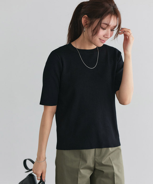 選べるネック多機能ニット5分袖トップス【スクエア】