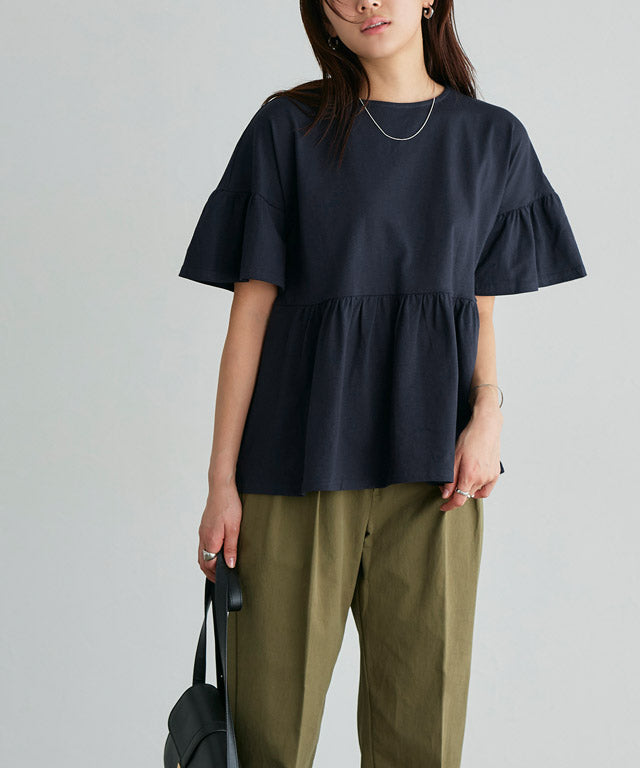 マーベラス バイ ピエロ marvelous by Pierrot 綿100％ ギャザーフリルスリーブTシャツ （クリームイエロー） クリームイエロー