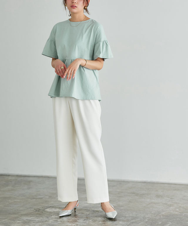 マーベラス バイ ピエロ marvelous by Pierrot 綿100％ ギャザーフリルスリーブTシャツ （クリームイエロー） クリームイエロー