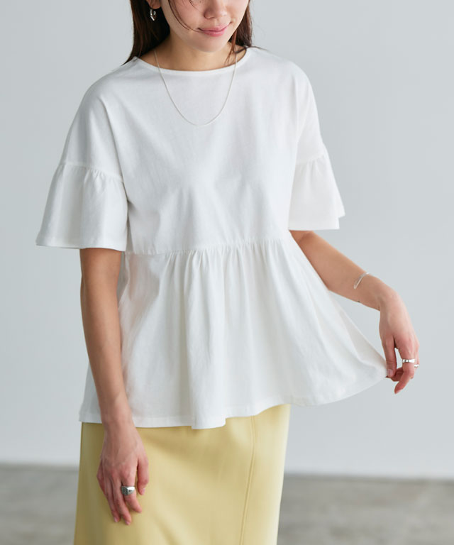 マーベラス バイ ピエロ marvelous by Pierrot 綿100％ ギャザーフリルスリーブTシャツ （クリームイエロー） クリームイエロー