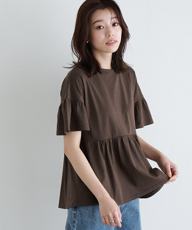 マーベラス バイ ピエロ marvelous by Pierrot 綿100％ ギャザーフリルスリーブTシャツ （クリームイエロー） クリームイエロー