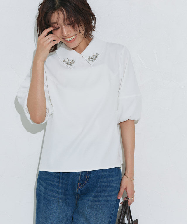 マーベラス バイ ピエロ marvelous by Pierrot ビジュー付き構築袖ブラウス （オフホワイト） オフホワイト