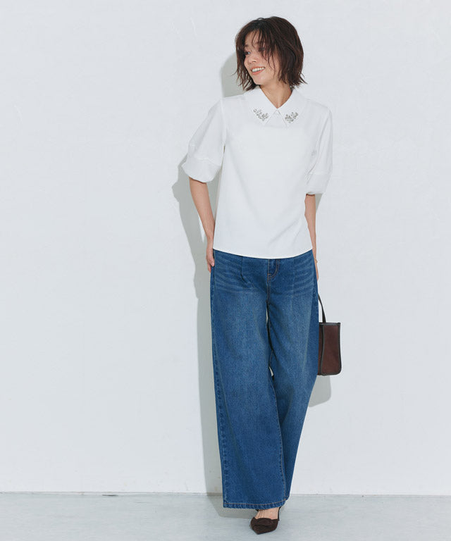 マーベラス バイ ピエロ marvelous by Pierrot ビジュー付き構築袖ブラウス （オフホワイト） オフホワイト