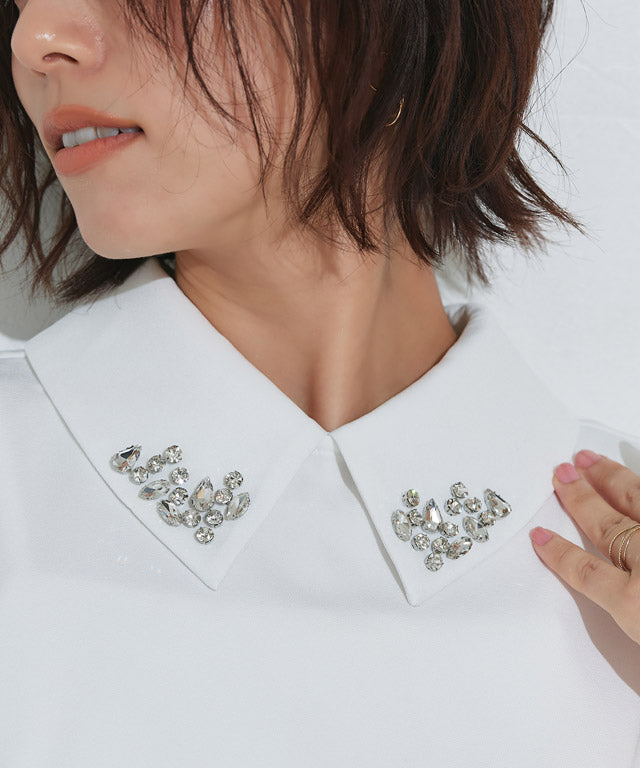 マーベラス バイ ピエロ marvelous by Pierrot ビジュー付き構築袖ブラウス （オフホワイト） オフホワイト