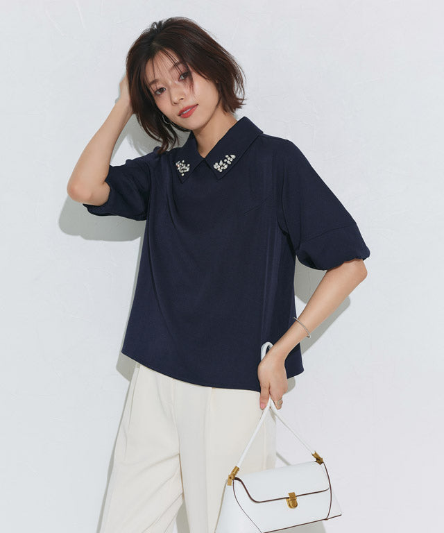 マーベラス バイ ピエロ marvelous by Pierrot ビジュー付き構築袖ブラウス （オフホワイト） オフホワイト