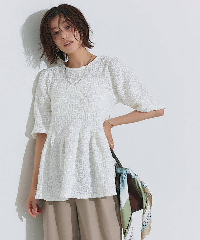 マーベラス バイ ピエロ marvelous by Pierrot ふくれジャカードウエストタックトップス （オフホワイト） オフホワイト