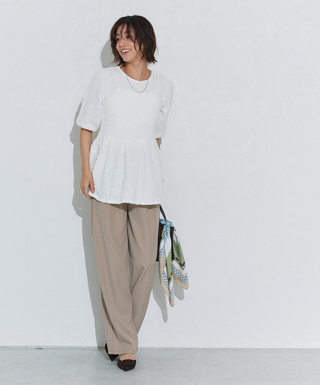 マーベラス バイ ピエロ marvelous by Pierrot ふくれジャカードウエストタックトップス （オフホワイト） オフホワイト