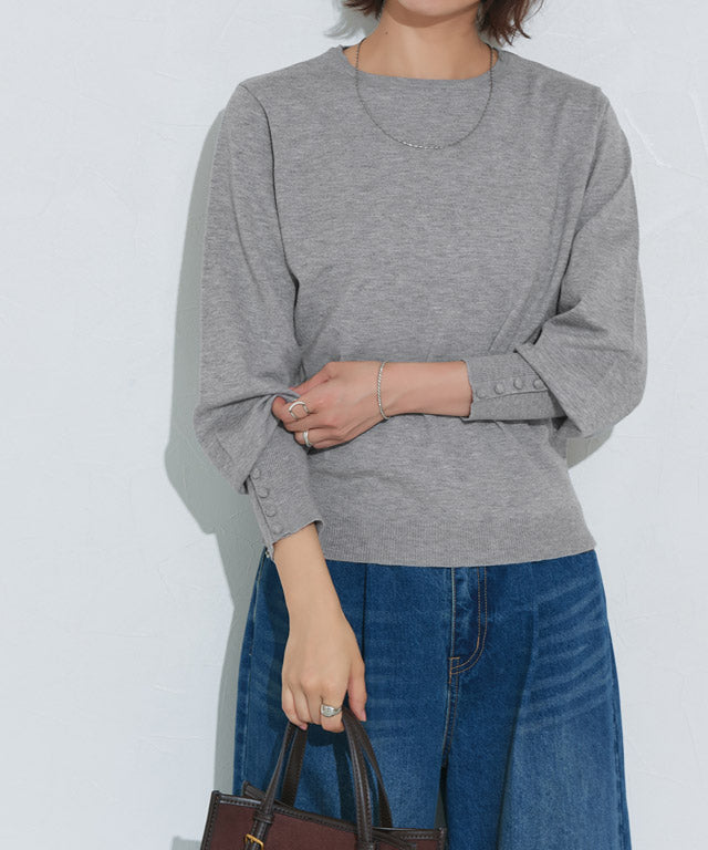 マーベラス バイ ピエロ marvelous by Pierrot ネックが選べるクルミボタンボリューム袖ニット【クルーネック】 （杢グレー） 杢グレー