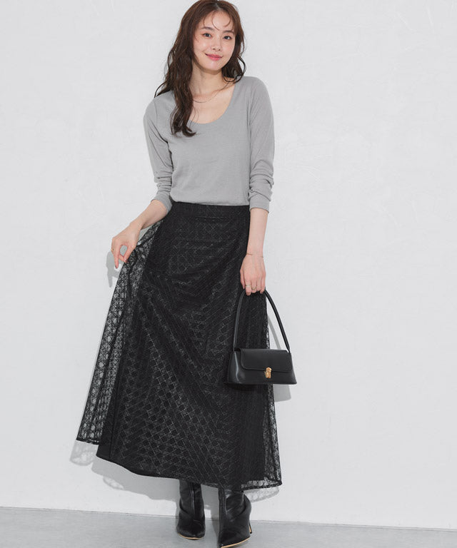 マーベラス バイ ピエロ marvelous by Pierrot シアーチェックフレアスカート （ブラック） ブラック