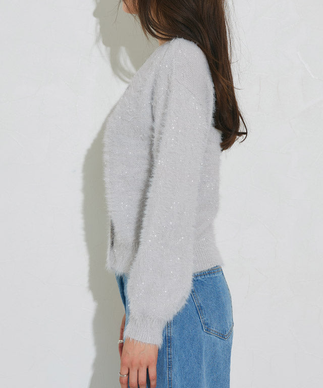 マーベラス バイ ピエロ marvelous by Pierrot スパンコールシャギーニットカーディガン （アイボリー） アイボリー