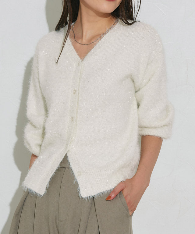 マーベラス バイ ピエロ marvelous by Pierrot スパンコールシャギーニットカーディガン （アイボリー） アイボリー