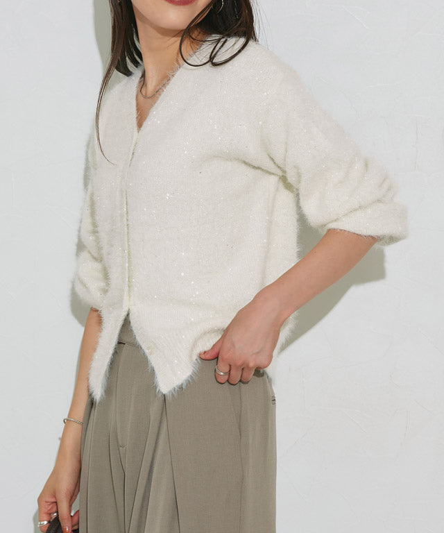 マーベラス バイ ピエロ marvelous by Pierrot スパンコールシャギーニットカーディガン （アイボリー） アイボリー