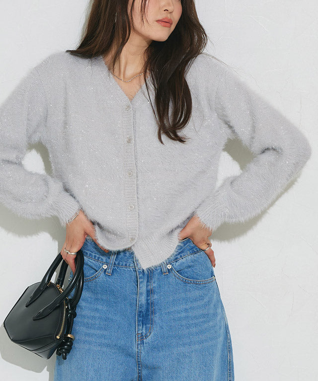 マーベラス バイ ピエロ marvelous by Pierrot スパンコールシャギーニットカーディガン （アイボリー） アイボリー