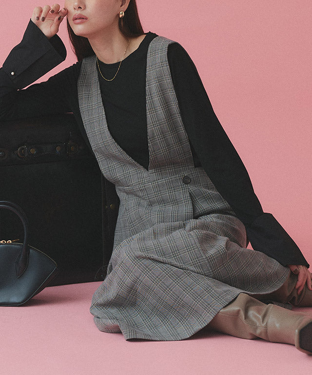 マーベラス バイ ピエロ marvelous by Pierrot 無地と柄から選べるラップ風ジャンパースカート （無地/チャコール） 無地/チャコール