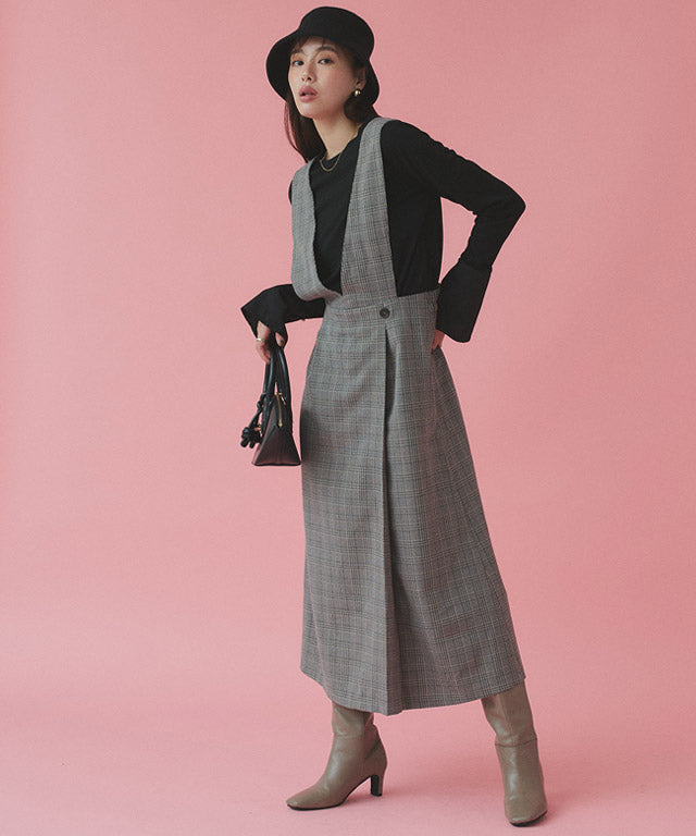 マーベラス バイ ピエロ marvelous by Pierrot 無地と柄から選べるラップ風ジャンパースカート （無地/チャコール） 無地/チャコール