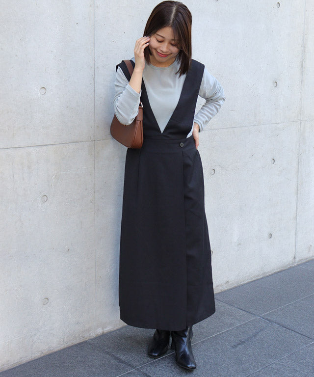 マーベラス バイ ピエロ marvelous by Pierrot 無地と柄から選べるラップ風ジャンパースカート （無地/チャコール） 無地/チャコール