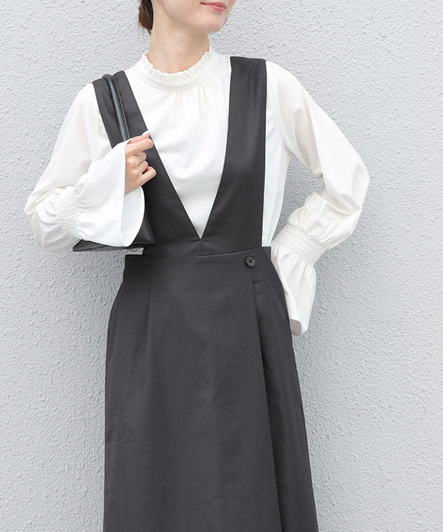 マーベラス バイ ピエロ marvelous by Pierrot 無地と柄から選べるラップ風ジャンパースカート （無地/チャコール） 無地/チャコール