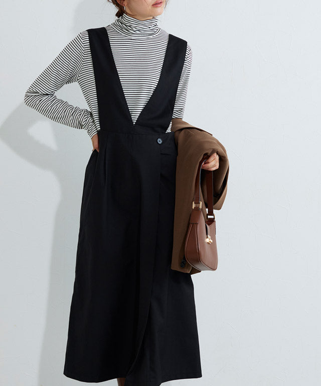 マーベラス バイ ピエロ marvelous by Pierrot 無地と柄から選べるラップ風ジャンパースカート （無地/ブラック） 無地/ブラック