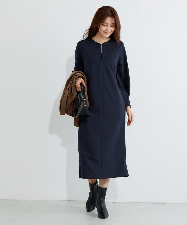 【低身長向け】2wayキーネックポンチワンピース （ネイビー） ネイビー