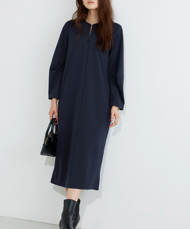 【低身長向け】2wayキーネックポンチワンピース （ネイビー） ネイビー