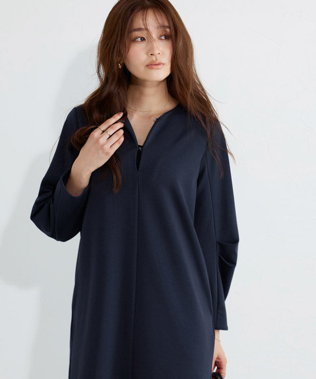 【低身長向け】2wayキーネックポンチワンピース （ネイビー） ネイビー