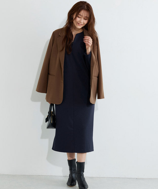 【低身長向け】2wayキーネックポンチワンピース （ネイビー） ネイビー