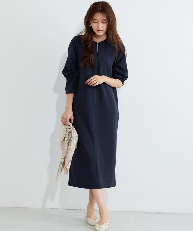【低身長向け】2wayキーネックポンチワンピース （ネイビー） ネイビー