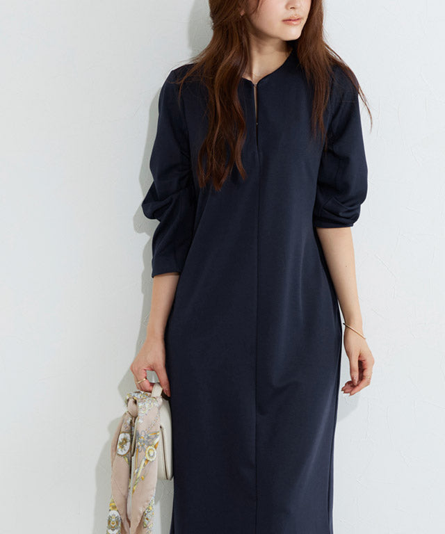 【低身長向け】2wayキーネックポンチワンピース （ネイビー） ネイビー
