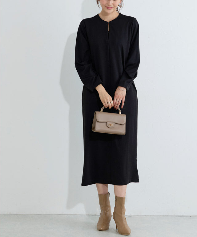 【低身長向け】2wayキーネックポンチワンピース （ネイビー） ネイビー