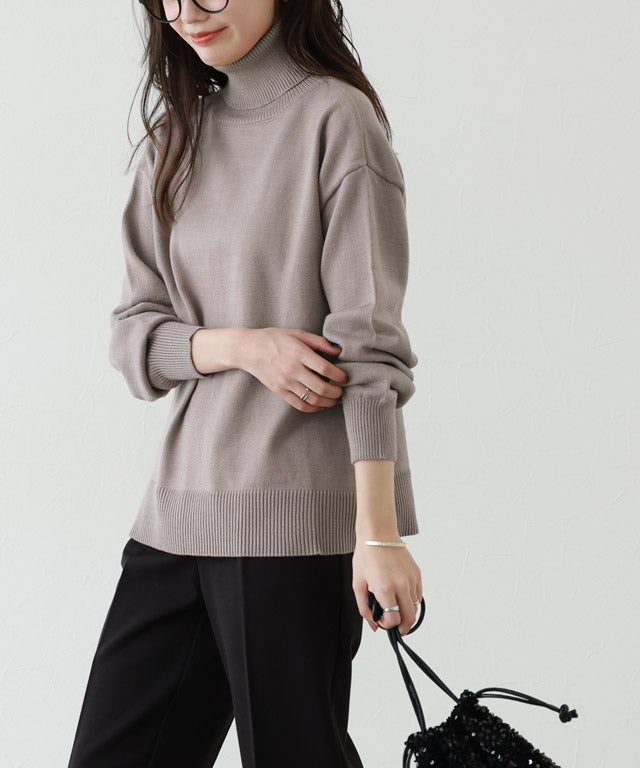 蓬鬆袖高領針織衫