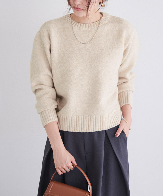 ネックが選べる無地ラメクロップド丈ニット【クルーネック】 （ラメ/ベージュ） ラメ/ベージュ