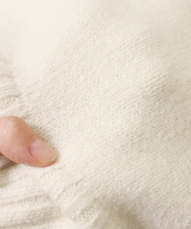 マーベラス バイ ピエロ marvelous by Pierrot ネックが選べる無地ラメクロップド丈ニット【クルーネック】 （ラメ/ベージュ） ラメ/ベージュ