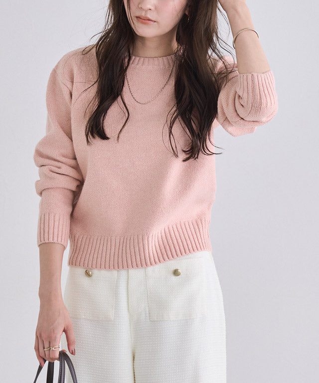 マーベラス バイ ピエロ marvelous by Pierrot ネックが選べる無地ラメクロップド丈ニット【クルーネック】 （ラメ/ベージュ） ラメ/ベージュ