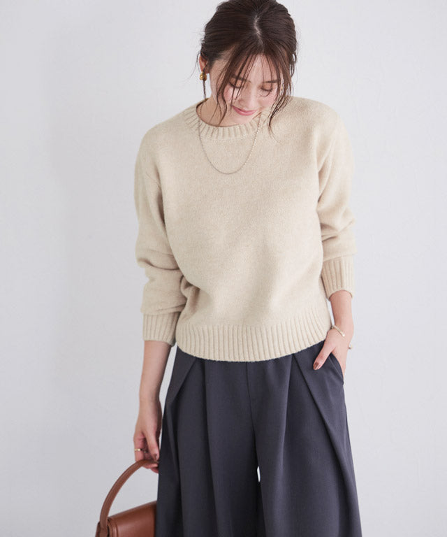 マーベラス バイ ピエロ marvelous by Pierrot ネックが選べる無地ラメクロップド丈ニット【クルーネック】 （ラメ/ベージュ） ラメ/ベージュ