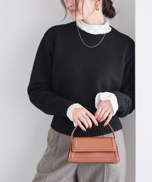 マーベラス バイ ピエロ marvelous by Pierrot ネックが選べる無地ラメクロップド丈ニット【クルーネック】 （無地/ブラック） 無地/ブラック