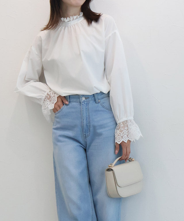 ピエロ Pierrot 襟袖レースブラウス （オフホワイト） オフホワイト