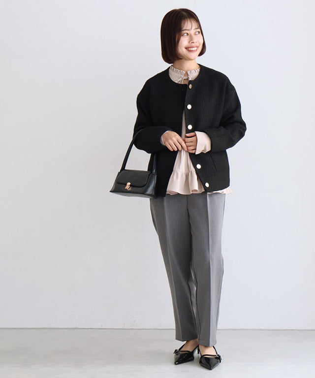 ピエロ Pierrot 消しプリーツフリルネックブラウス （グレージュ） グレージュ