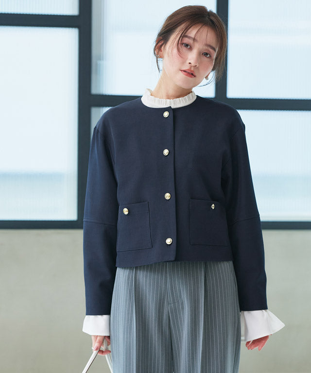 ピエロ Pierrot ゴールドボタンノーカラージャケット （チャコール） チャコール