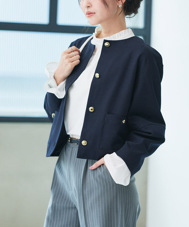 ピエロ Pierrot ゴールドボタンノーカラージャケット （チャコール） チャコール