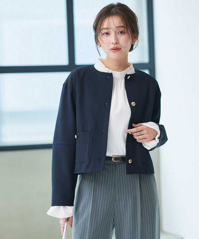 ピエロ Pierrot ゴールドボタンノーカラージャケット （チャコール） チャコール