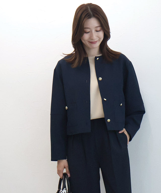 ピエロ Pierrot ゴールドボタンノーカラージャケット （チャコール） チャコール